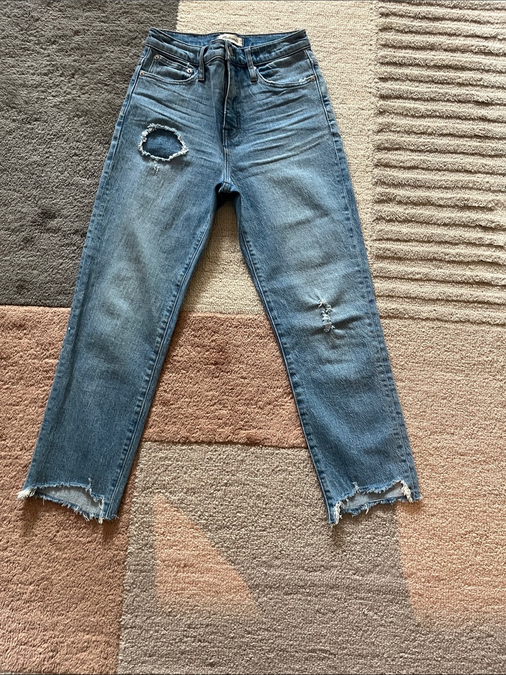Madewell Distressed Straight-Leg Jeans in Light Blue Denim